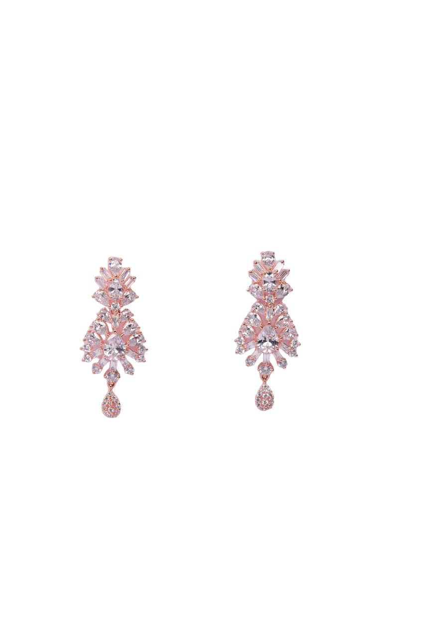 Dazzle with Floral Charm: Rose Gold Rhodium-Plated White Ruby Teardrop Earrings